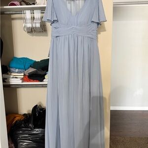 Azazie Powder Blue V-Neck Flutter Sleeve Maxi Dress